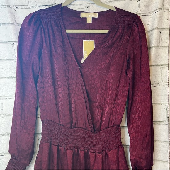 Michael Kors Dark Ruby Red Leopard Print Embossed Ruffle Dress, NWT!! - Picture 3 of 7